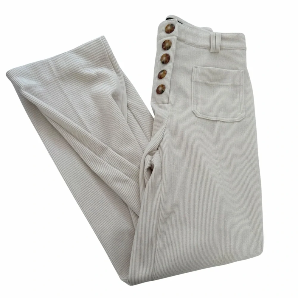 House of Harlow 1960 Cream Ribbed Wide Pants Size 6 High Rise Button Front - Picture 7 of 7